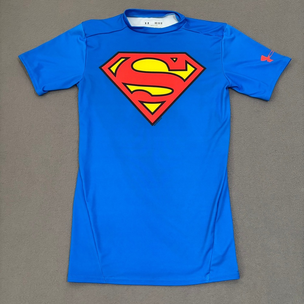 Under Armour Superman Compression Shirt Mens Medium Blue HeatGear 1244399